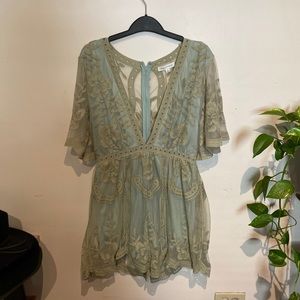 NWT Olive Green Embroidered Romper
